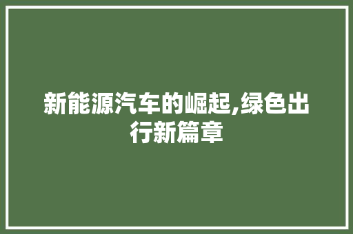 新能源汽车的崛起,绿色出行新篇章
