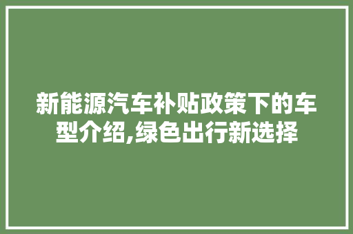 新能源汽车补贴政策下的车型介绍,绿色出行新选择