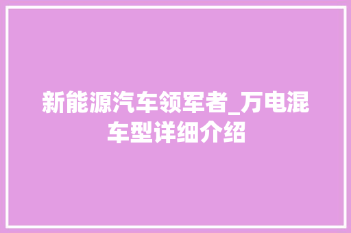 新能源汽车领军者_万电混车型详细介绍