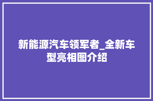 新能源汽车领军者_全新车型亮相图介绍