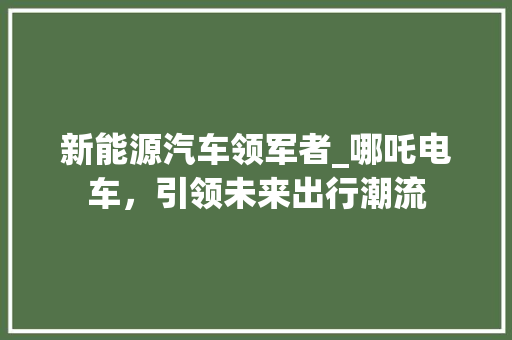 新能源汽车领军者_哪吒电车，引领未来出行潮流
