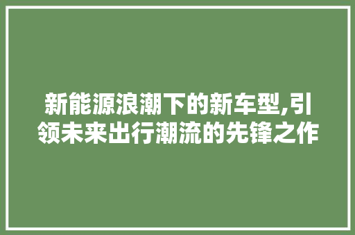 新能源浪潮下的新车型,引领未来出行潮流的先锋之作