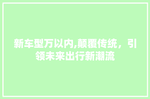 新车型万以内,颠覆传统，引领未来出行新潮流