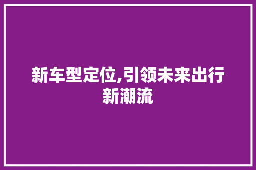 新车型定位,引领未来出行新潮流