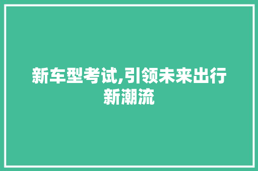 新车型考试,引领未来出行新潮流