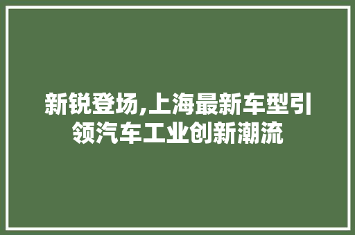 新锐登场,上海最新车型引领汽车工业创新潮流