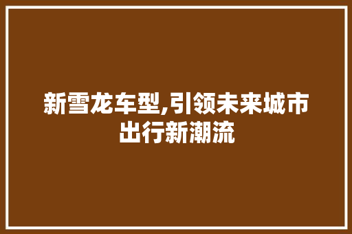 新雪龙车型,引领未来城市出行新潮流