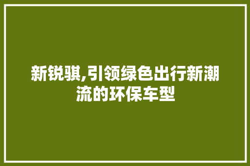 新锐骐,引领绿色出行新潮流的环保车型