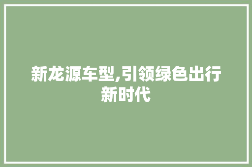 新龙源车型,引领绿色出行新时代