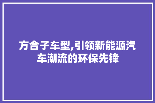 方合子车型,引领新能源汽车潮流的环保先锋
