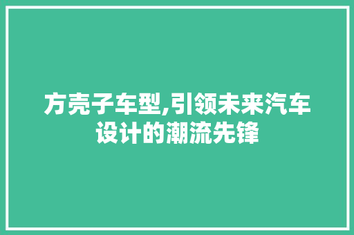 方壳子车型,引领未来汽车设计的潮流先锋