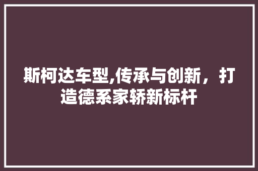 斯柯达车型,传承与创新，打造德系家轿新标杆