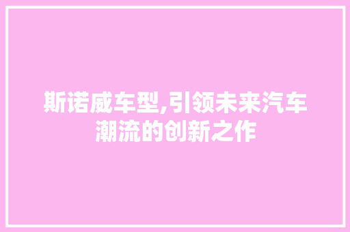 斯诺威车型,引领未来汽车潮流的创新之作