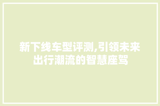 新下线车型评测,引领未来出行潮流的智慧座驾
