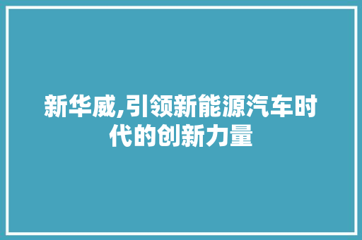 新华威,引领新能源汽车时代的创新力量