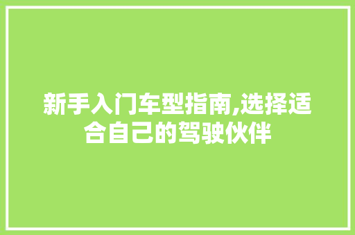 新手入门车型指南,选择适合自己的驾驶伙伴
