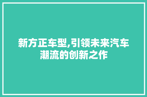 新方正车型,引领未来汽车潮流的创新之作