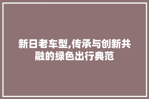 新日老车型,传承与创新共融的绿色出行典范