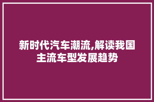 新时代汽车潮流,解读我国主流车型发展趋势