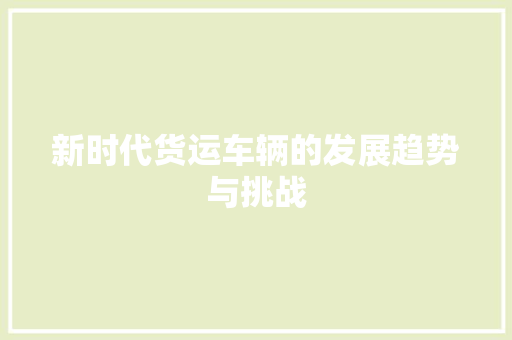 新时代货运车辆的发展趋势与挑战
