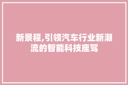 新景程,引领汽车行业新潮流的智能科技座驾