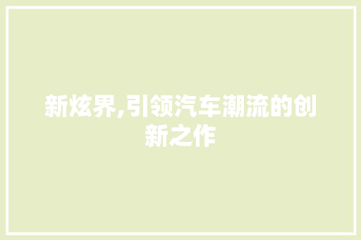 新炫界,引领汽车潮流的创新之作