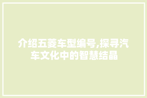 介绍五菱车型编号,探寻汽车文化中的智慧结晶 车身配件