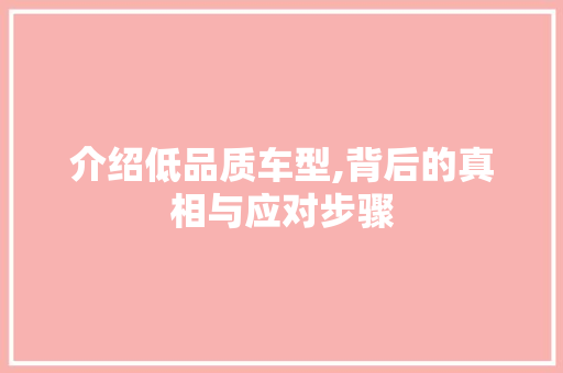 介绍低品质车型,背后的真相与应对步骤