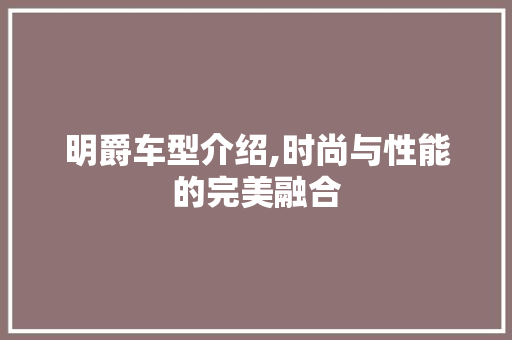 明爵车型介绍,时尚与性能的完美融合