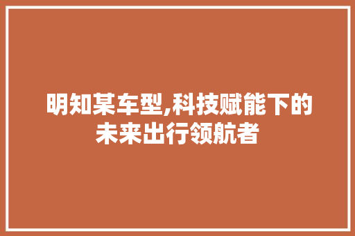 明知某车型,科技赋能下的未来出行领航者