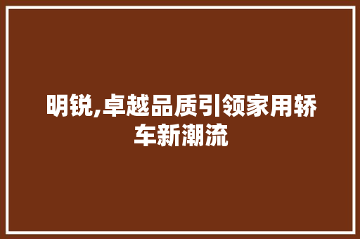 明锐,卓越品质引领家用轿车新潮流