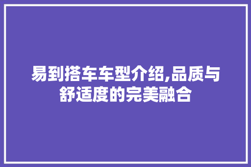 易到搭车车型介绍,品质与舒适度的完美融合