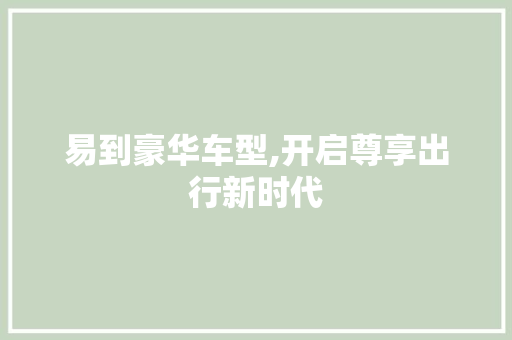 易到豪华车型,开启尊享出行新时代
