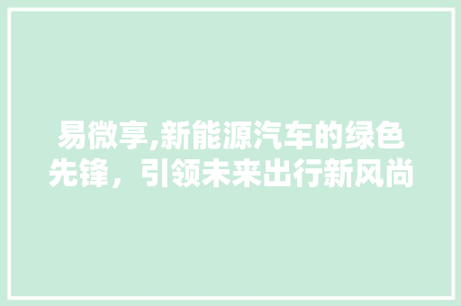 易微享,新能源汽车的绿色先锋，引领未来出行新风尚