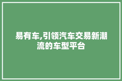 易有车,引领汽车交易新潮流的车型平台