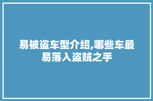 易被盗车型介绍,哪些车最易落入盗贼之手