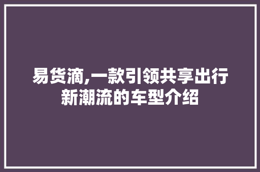 易货滴,一款引领共享出行新潮流的车型介绍