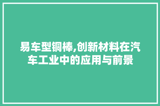 易车型铜棒,创新材料在汽车工业中的应用与前景