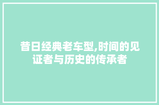 昔日经典老车型,时间的见证者与历史的传承者