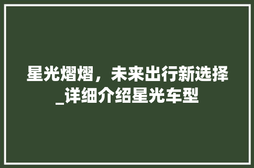 星光熠熠，未来出行新选择_详细介绍星光车型