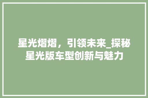 星光熠熠，引领未来_探秘星光版车型创新与魅力