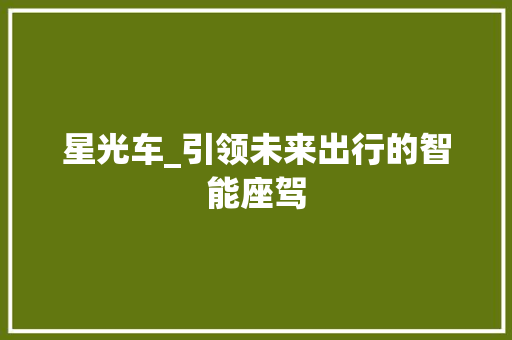 星光车_引领未来出行的智能座驾