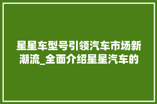 星星车型号引领汽车市场新潮流_全面介绍星星汽车的创新与实力