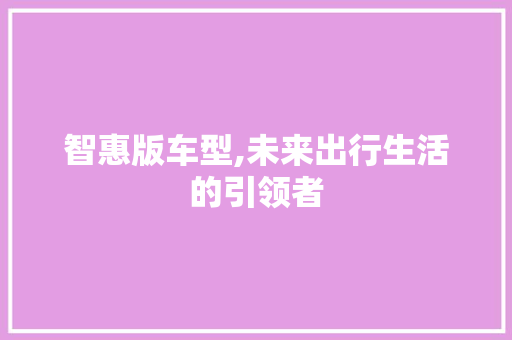 智惠版车型,未来出行生活的引领者