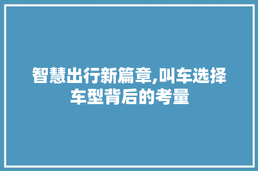 智慧出行新篇章,叫车选择车型背后的考量