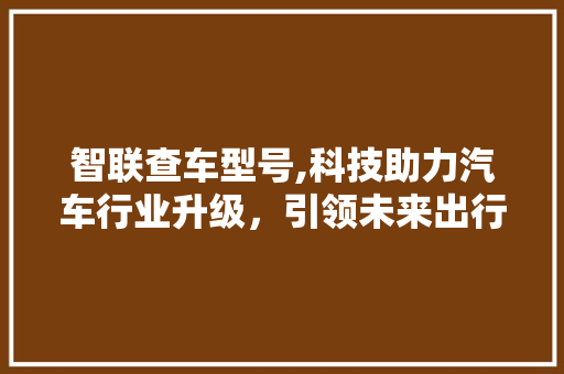 智联查车型号,科技助力汽车行业升级，引领未来出行新潮流