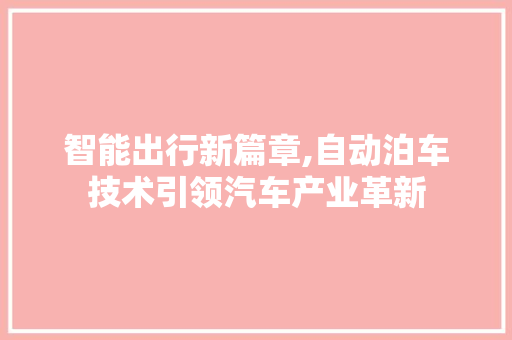 智能出行新篇章,自动泊车技术引领汽车产业革新