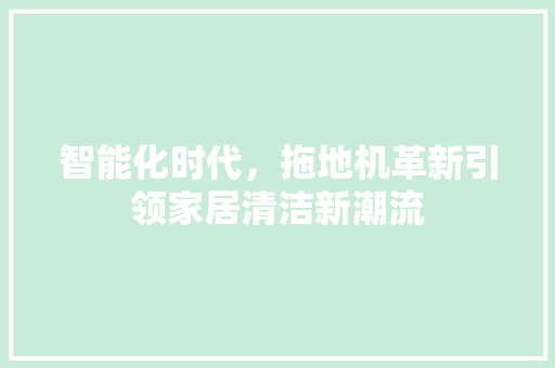 智能化时代，拖地机革新引领家居清洁新潮流
