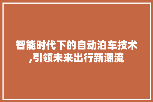 智能时代下的自动泊车技术,引领未来出行新潮流