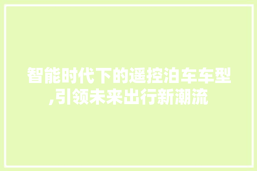 智能时代下的遥控泊车车型,引领未来出行新潮流